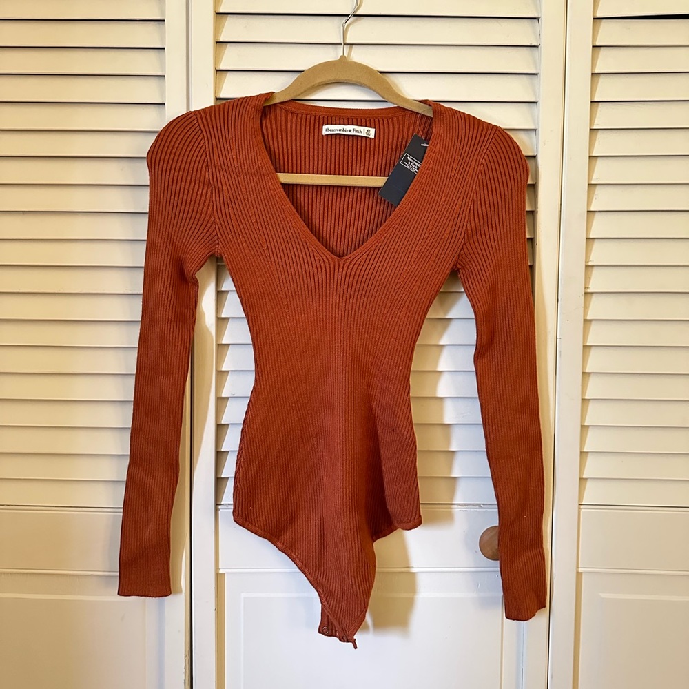 Abercrombie & Fitch Knit Long Sleeve Bodysuit in Burnt Orange Size XS